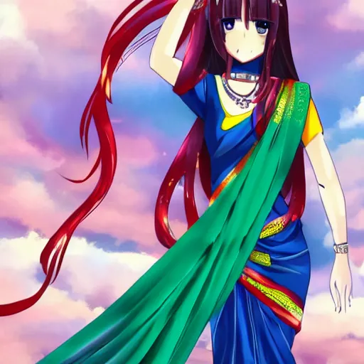 Image similar to anime girl wearing saree