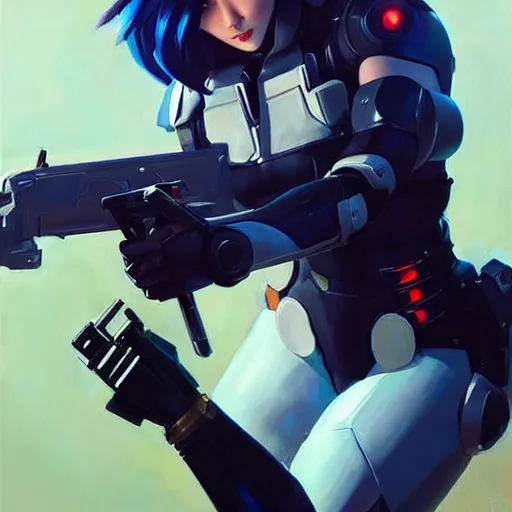 Image similar to greg manchess portrait painting of partially armored motoko kusanagi aka major as overwatch character, medium shot, asymmetrical, profile picture, organic painting, sunny day, matte painting, bold shapes, hard edges, street art, trending on artstation, by huang guangjian and gil elvgren and sachin teng