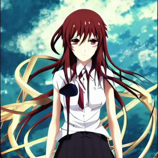 Image similar to Anime key visual of Kurisu from Steins;Gate, abstract clockwork background ,official media