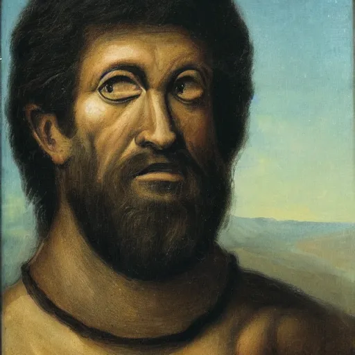 Image similar to A portrait showing a prehistoric version of man