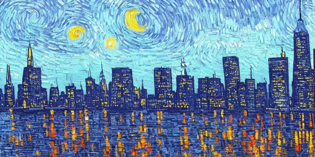 Prompt: new york city skyline painted in the style of vincent van gogh