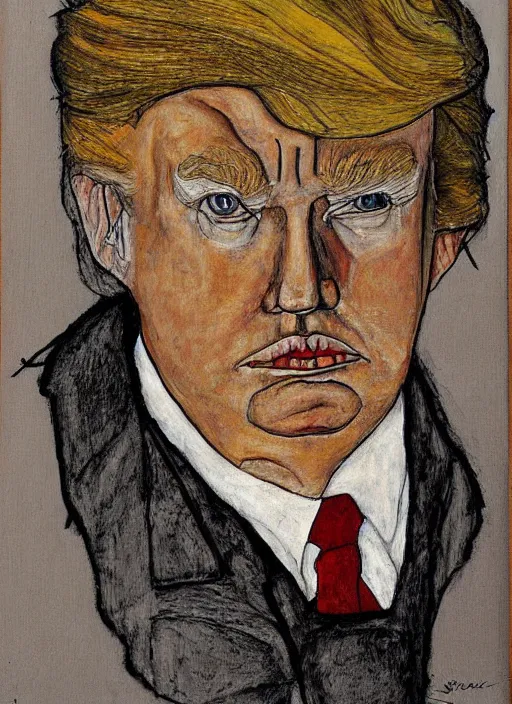 Image similar to Portrait of a sad Donald Trump by Egon Schiele