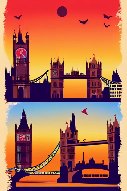 Prompt: minimalist boho style art of colorful london at sunrise, illustration, vector art