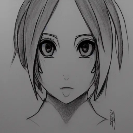 Image similar to pencil sketch of an anime girl with short hair and perfect symmetrical face, highly detailed, trending on artstation, deviantart