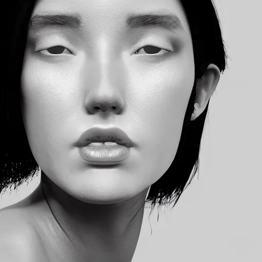 Image similar to a black and white photo of a woman's face, an ambient occlusion render by hsiao - ron cheng, zbrush central, mannerism, zbrush, ambient occlusion, digital painting