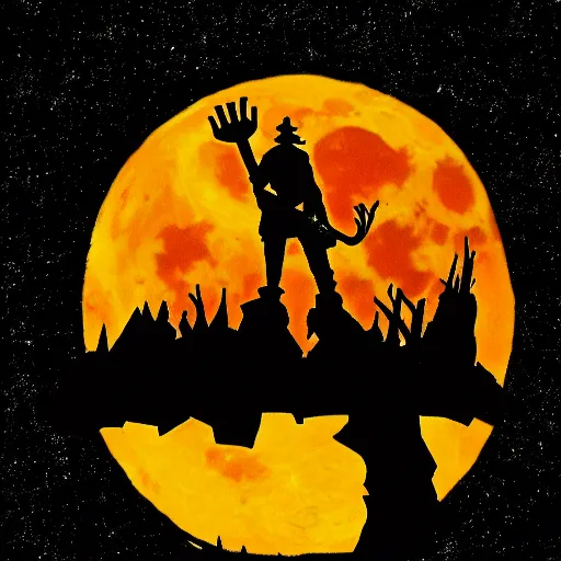 Image similar to a lumberjack in the style of Hellboy well lit at night against the moon