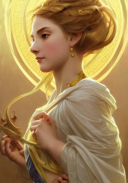 Prompt: zelda gold hair, intricate, elegant, highly detailed, digital painting, artstation, concept art, smooth, sharp focus, illustration, art by artgerm and greg rutkowski and alphonse mucha and william - adolphe bouguereau