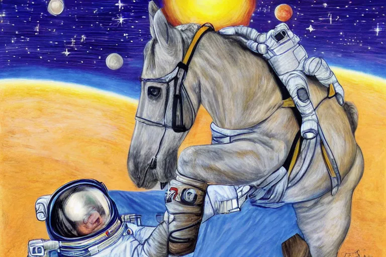 Prompt: horse lying on astronaut, arstation