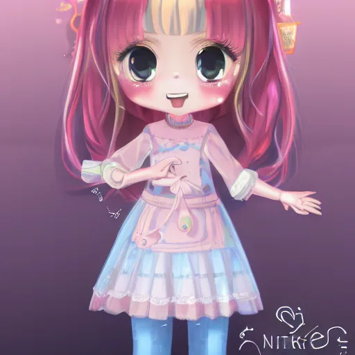 Image similar to Render of Nikki from Shining Nikki Dress-Up Game, a cute 3D young woman, long light pink hair, full bangs, full round face, hazel amber eyes, pale skin, cute freckles, light blush, Chinese heritage, smiling softly, wearing casual clothing, interior lighting, cozy home background, medium shot, mid-shot, hyperdetailed, trending on Artstation, Unreal Engine 4k