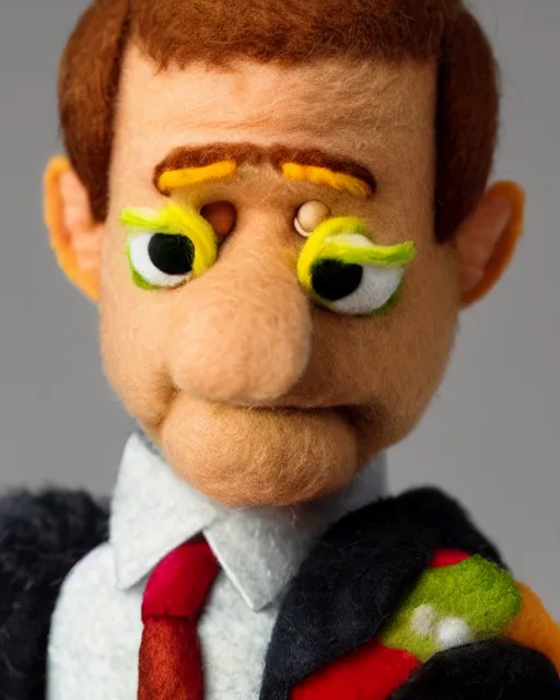 Image similar to tobey flenderson as a muppet. highly detailed felt. hyper real photo. 4 k.