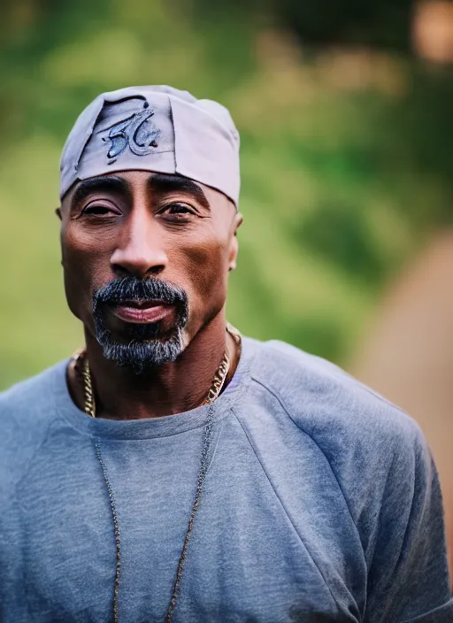 Image similar to dslr photo portrait still of 5 0 year old age 5 0 tupac at age 5 0!!!, 8 5 mm f 1. 8