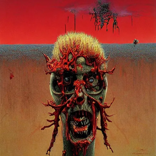 Image similar to zombie mech guy fieri, art by beksinski