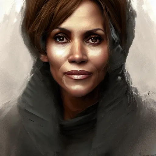 Image similar to portrait of maci holloway, first woman elected as president in usa, cold but beautiful, about 3 5 years old, highly detailed, mix of halle berry and julia roberts, artstation hd, deviantart, by artgem, greg rutkowski