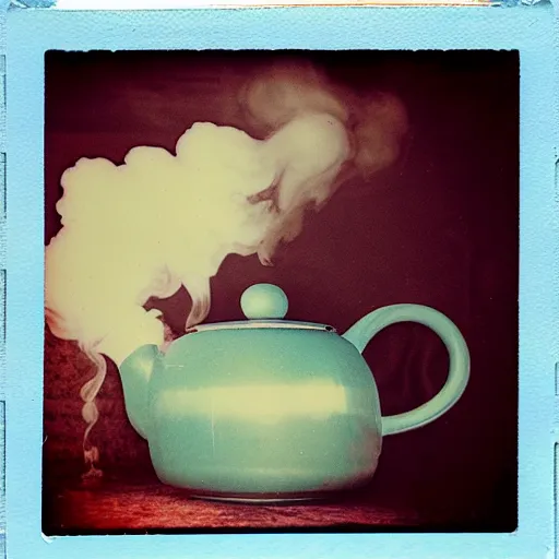 Image similar to huge teapots, cloth and smoke underwater polaroid