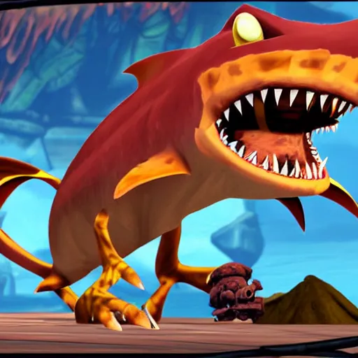 Image similar to the lurker shark from jak and daxter the precusor legacy, giant, in game screenshot