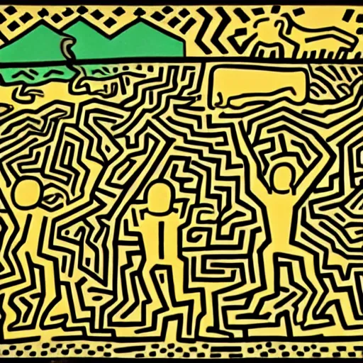 Prompt: Vietnamese wilderness by Keith Haring.