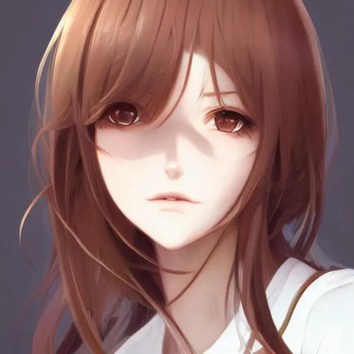 Prompt: headshot portrait of a pretty anime woman with light brown hair, drawn by WLOP, by Avetetsuya Studios, manhwa, trending on artstation