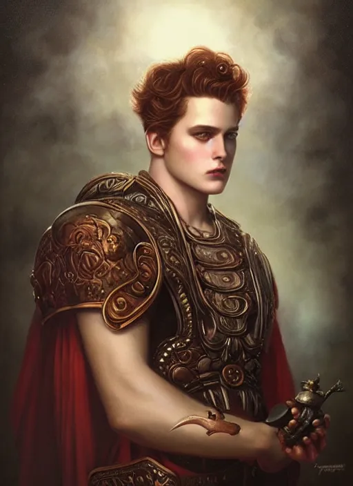 Image similar to a magical portrait of the young god of masculinity, art by tom bagshaw and greg danton and manuel sanjulian