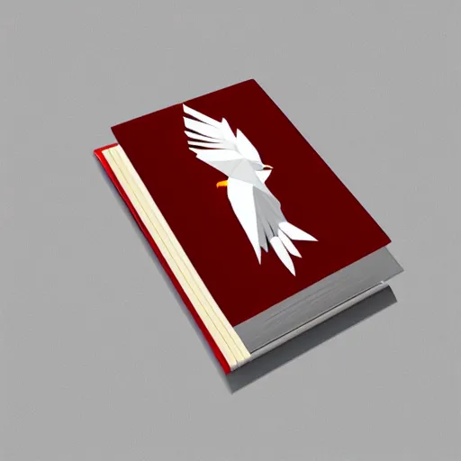 Image similar to low poly, vector, white eagle icon, in a book, red background, cgsociety, artstation, octane render