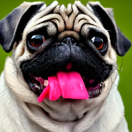 Image similar to the world's uglies pug, extreme amount of folds, mangled teeth