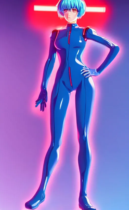 Image similar to a fullbody portrait of rei ayanami unit 0 evangelion, neon genesis : : blue hair, wearing a plug suit, skintight, standing on top of an eva : : by ilya kuvshinov, rossdraws, artgerm, sola digital arts, anti aliasing, raytracing : :