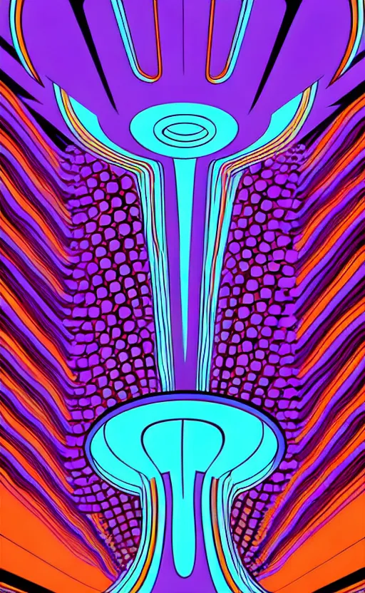 Image similar to psychedelic mushrooms from the movie tron wide angle shot, white background, vector art, illustration by frank frazetta