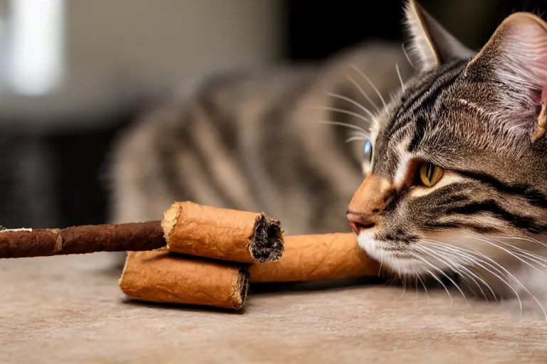 Image similar to a cat smoking cigar, 4k