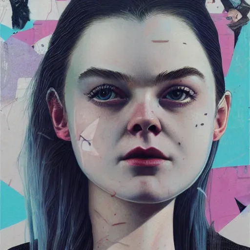 Prompt: Elle Fanning as Johnny Silverhand picture by Sachin Teng, asymmetrical, dark vibes, Realistic Painting , Organic painting, Matte Painting, geometric shapes, hard edges, graffiti, street art:2 by Sachin Teng:4