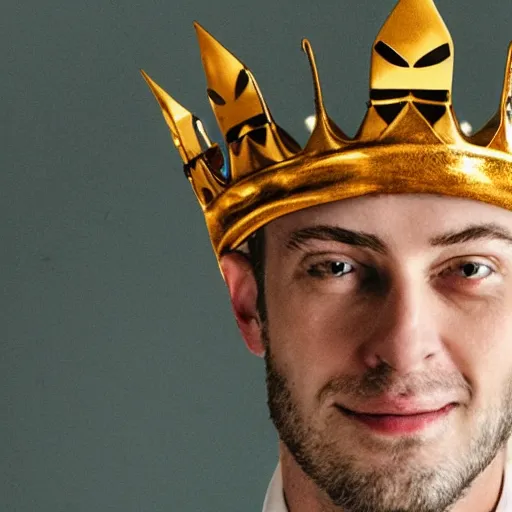 Image similar to man with a crown, smirk