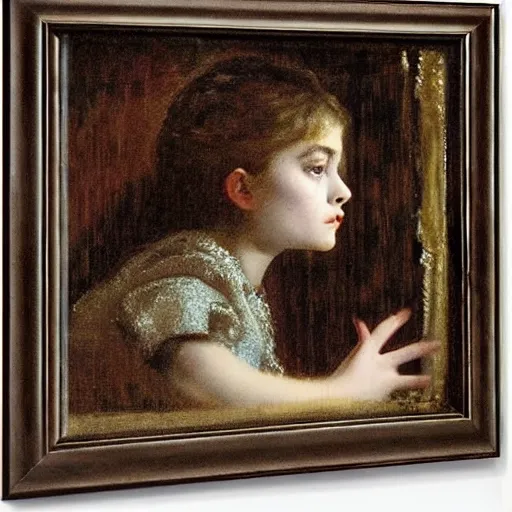 Prompt: young actress looking through the curtain in the theatre by alfred stevens