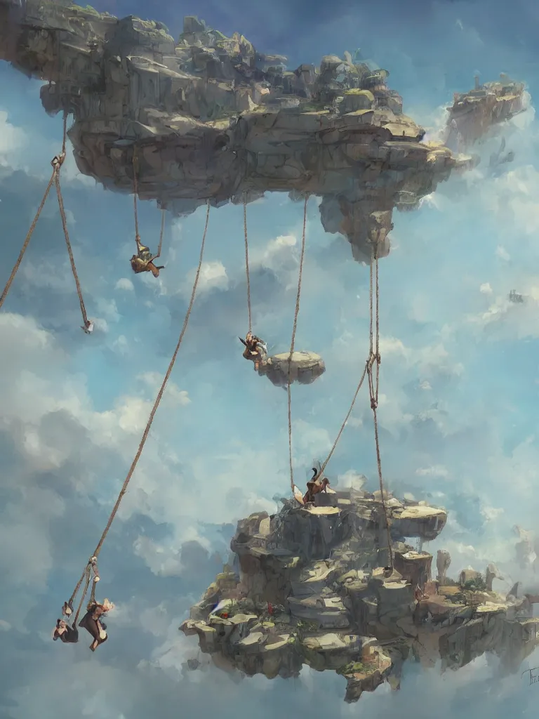 Image similar to swinging to the sky, by disney concept artists, blunt borders, rule of thirds