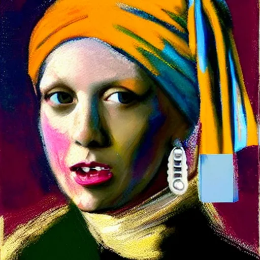 Prompt: donald trump painted like girl with a pearl earring