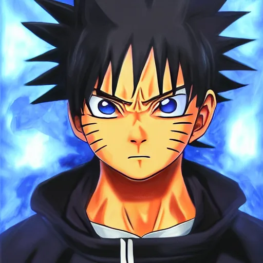 Image similar to ultra realistic portrait painting of a fusion of naruto and gohan art by masashi kishimoto, 4 k, naruto artstyle, cel shaded, highly detailed, epic lighting, full body