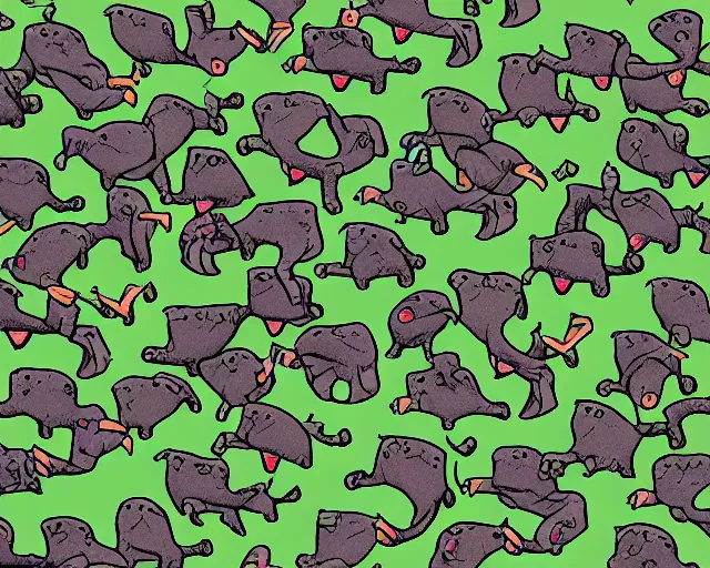 Image similar to A swarm of alien hippos, adventure time