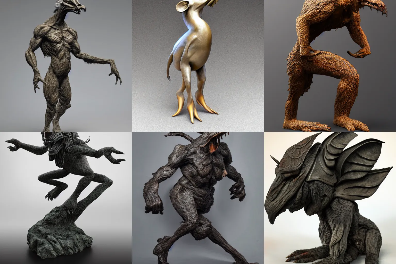 Prompt: anthropomorphic creature, full height sculpture, detailed, dynamic light