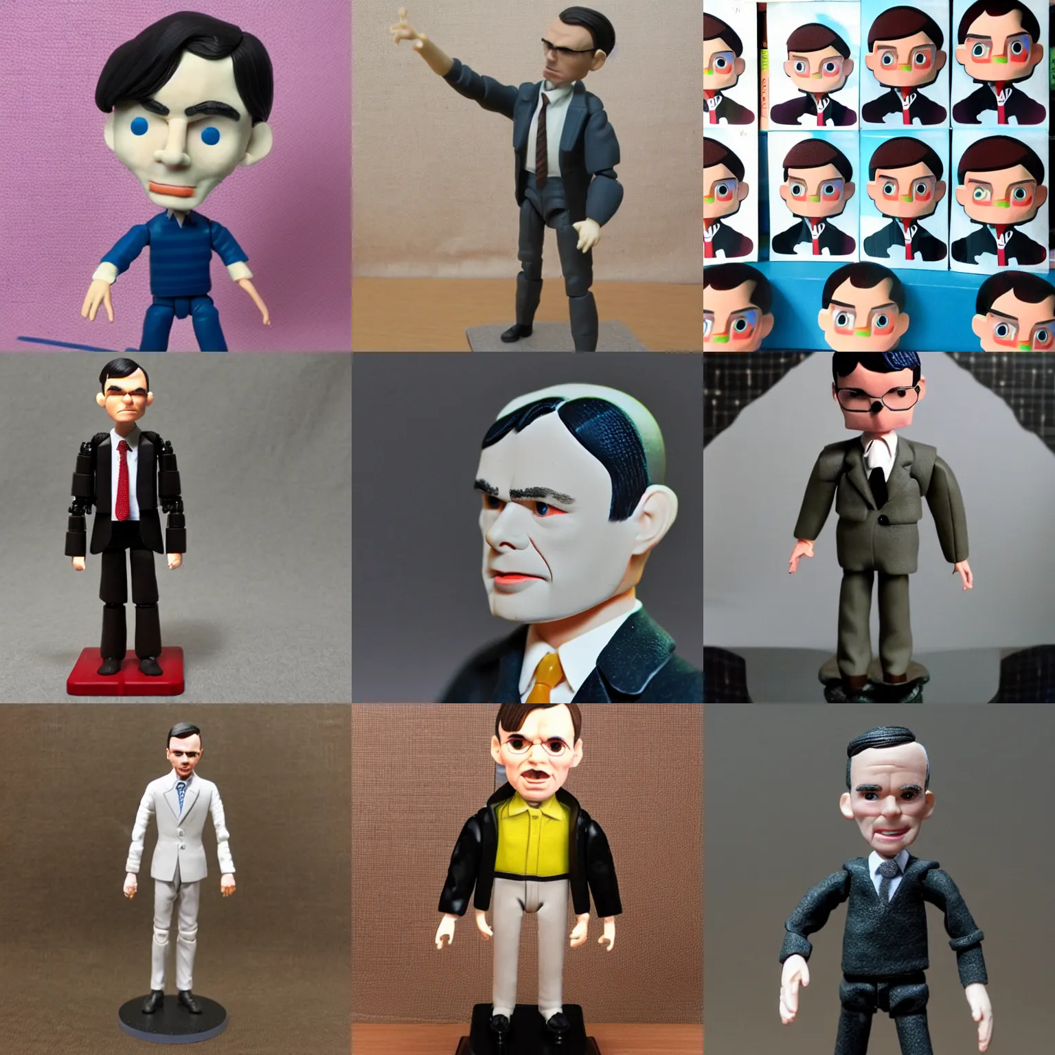 Prompt: individual alan turing stop motion vinyl action figure, plastic, toy, stephen bliss style