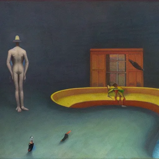 Prompt: twenty thousand leagues under the sea, grant wood, pj crook, edward hopper, oil on canvas