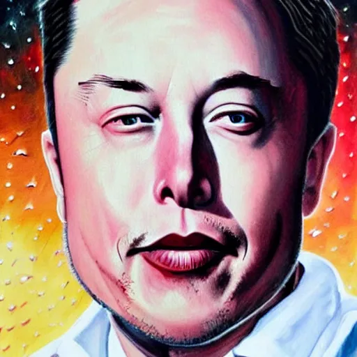 Image similar to elon musk's face against a space background, painting