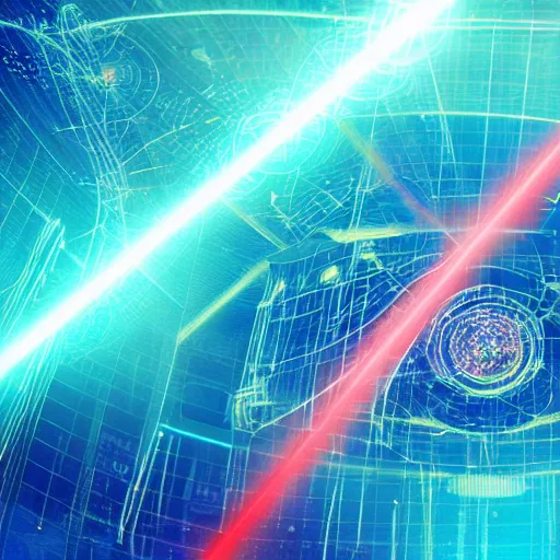 Prompt: A red laser beam in cyberspace, dreamlike digital illustration, Android Netrunner, intricate blue background