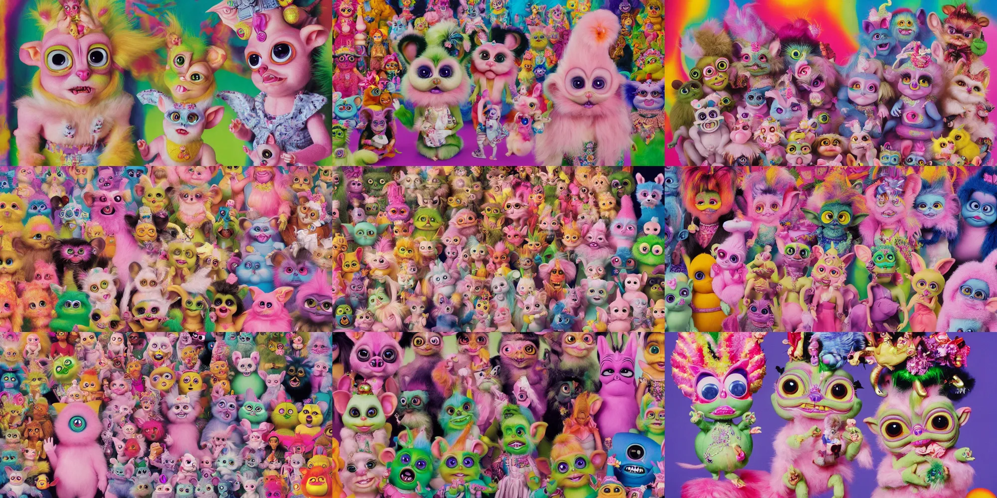 Image similar to hyperreal hindu furby rat fink barbie kewpie dragon dog god troll doll, kawaii high definition lifelike portrait art on 35mm film by Lisa Frank and Otto Dix