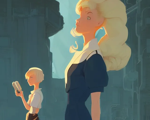 Prompt: a young blond girl with blue eyes science fiction, artstation, elegant, highly detailed, digital painting, concept art, smooth, sharp focus, illustration, art by don bluth and michel ocelot and makoto shinkai and tom whalen and atey ghailan and akihiko yoshida