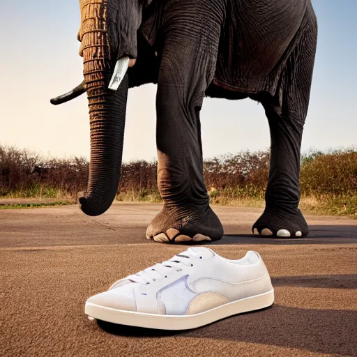 Prompt: elephant wearing sneakers at feet