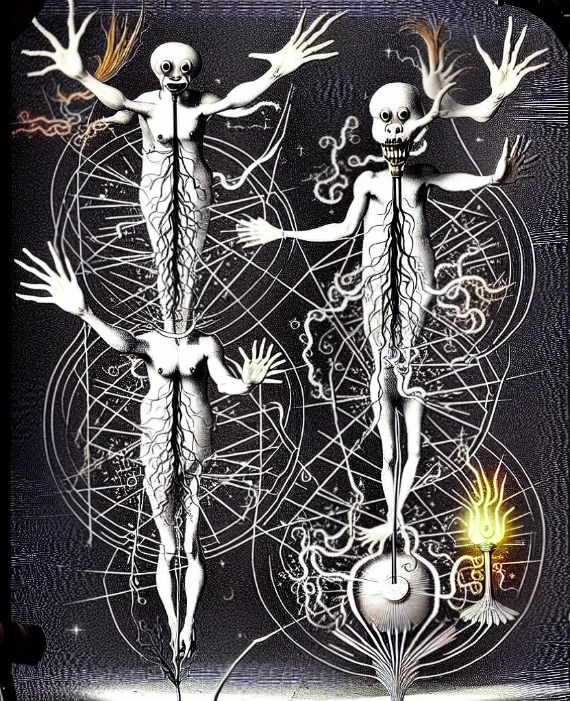 Image similar to whimsical freaky creature sings a unique canto about'as above so below'being ignited by the spirit of haeckel and robert fludd, breakthrough is iminent, glory be to the magic within