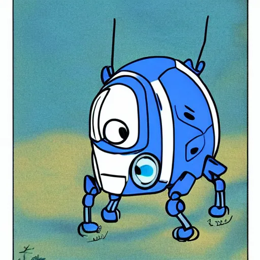 Image similar to Cute robot beetle, blue, cartoon by Studio Ghibli