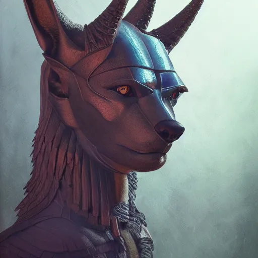 Image similar to portrait of anubis, intricate artwork, concept art, octane render, deviantart, cinematic, key art, hyperrealism, iridescent accents, portrait photograph, nikon 3 5 mm, photograph by greg rutkowski