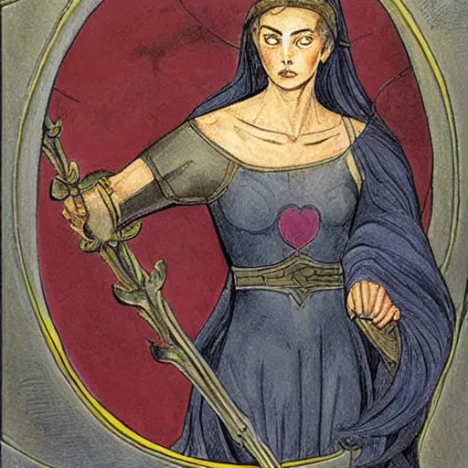 Image similar to jeanne d'arc in the style of william blake, terese nielsen, steve argyle