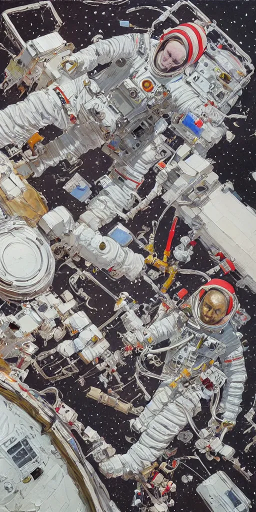 Image similar to oil painting scene from space station by kim jung gi