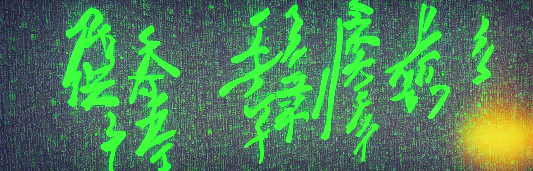 Image similar to neon green colored japanese characters dripping down from top, matrix wallpaper ; very detailed ; artstation, unreal engine 5