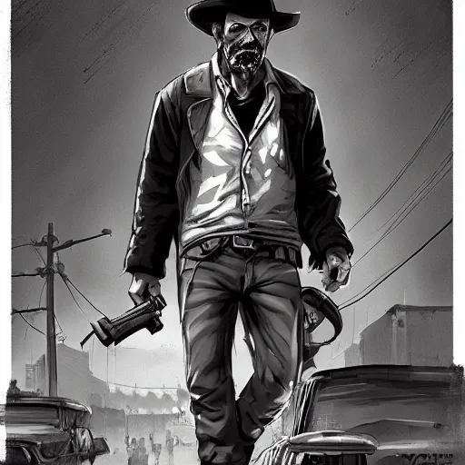 Image similar to don ramon and the chili walking dead game telltale, gigachad black and white trending on artstation, painted by greg rutkowski