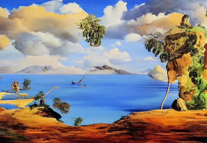 Prompt: sri lankan landscape, oil painting by salvador dali,